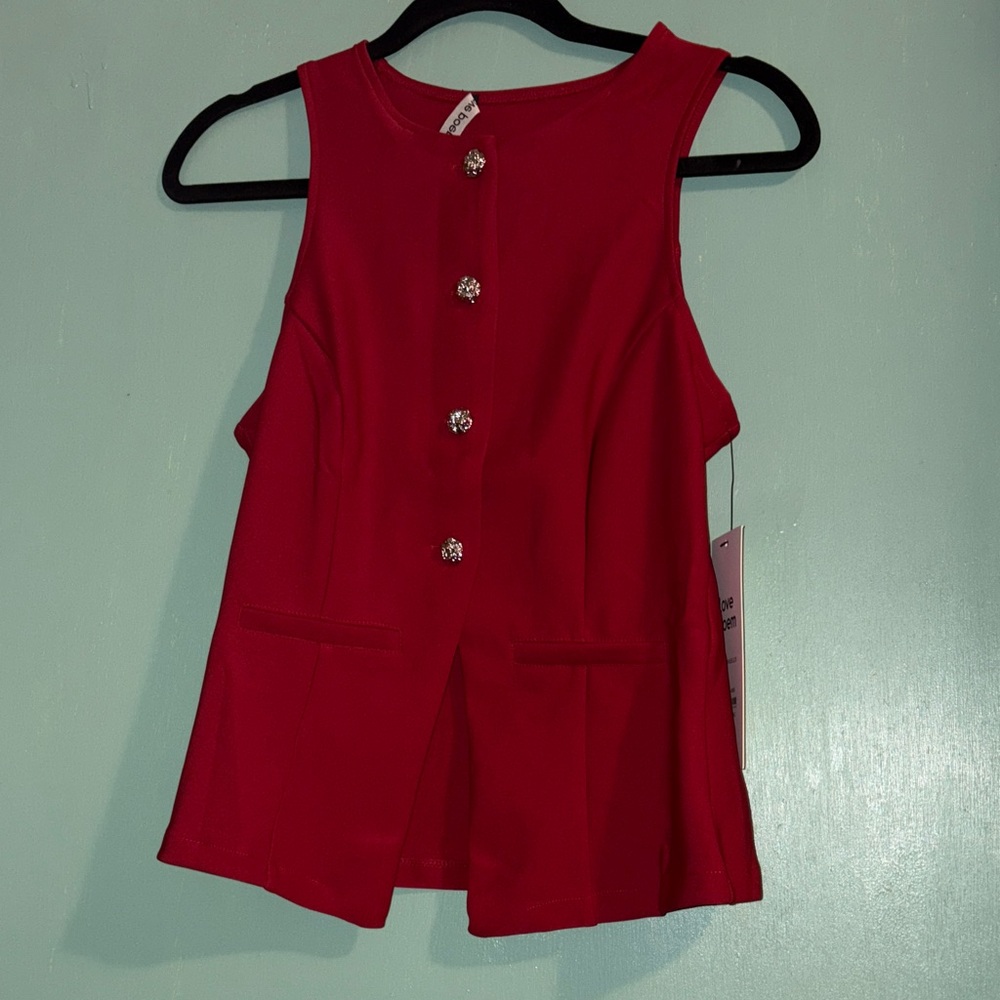 Red Sleeveless Top with Button Details